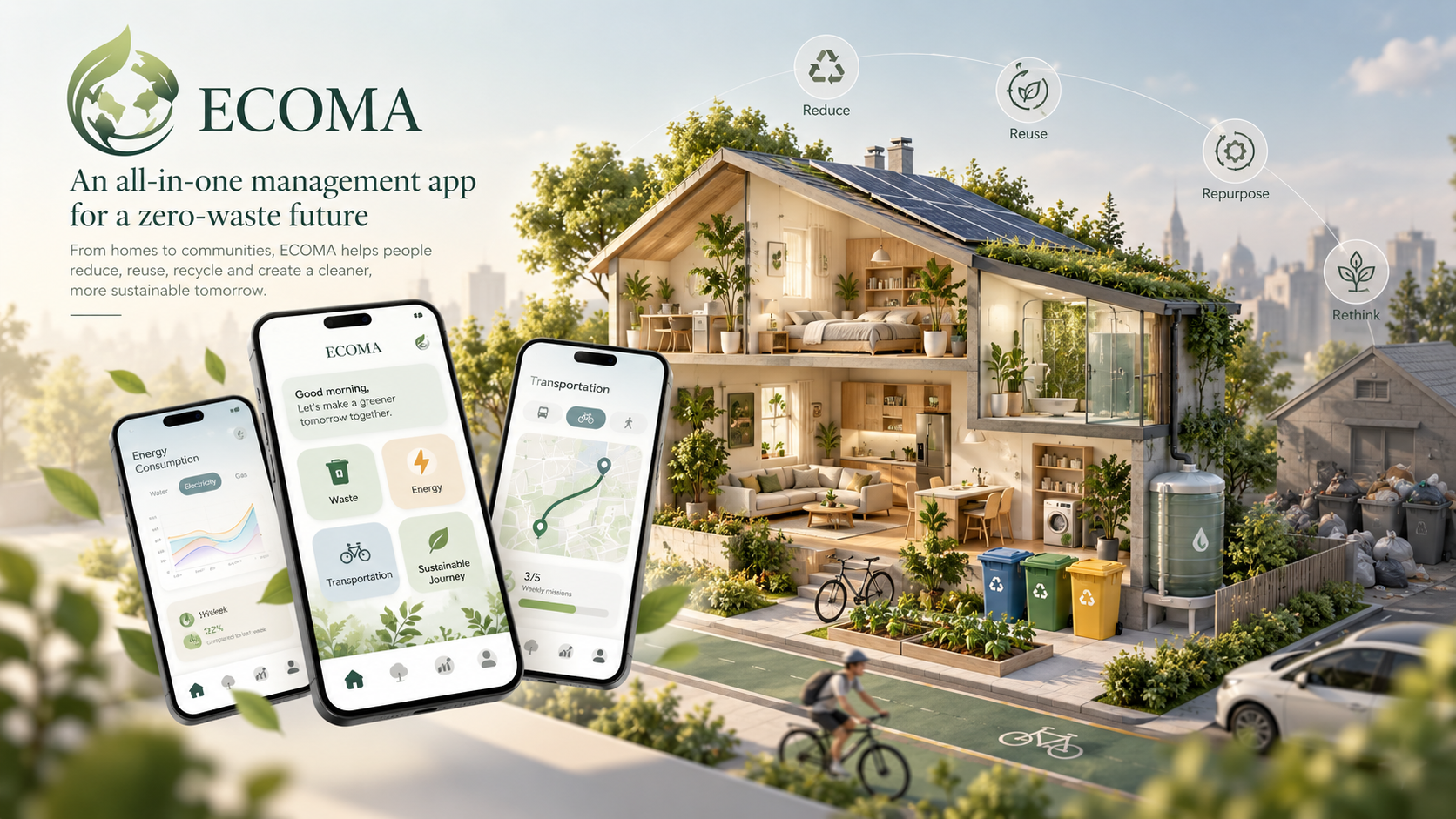 ECOMA circular living and resource management concept visual